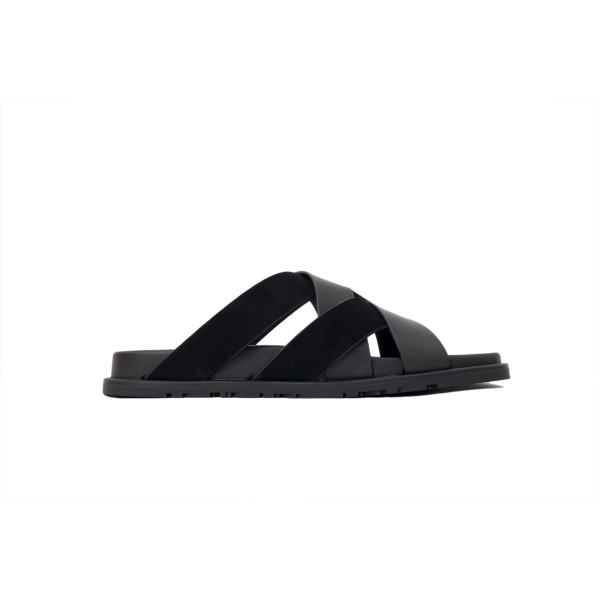 HERMES Black Cross Strap Slides