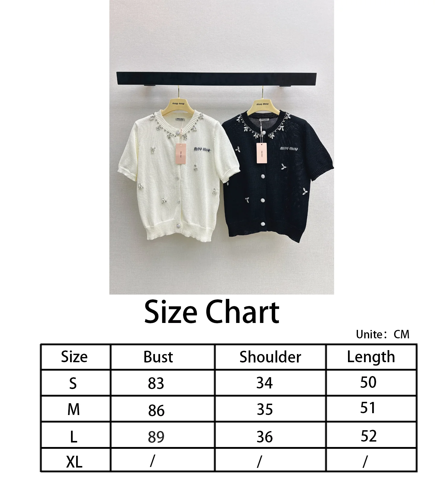 Miu NEW rhinestone short sleeve knitwear