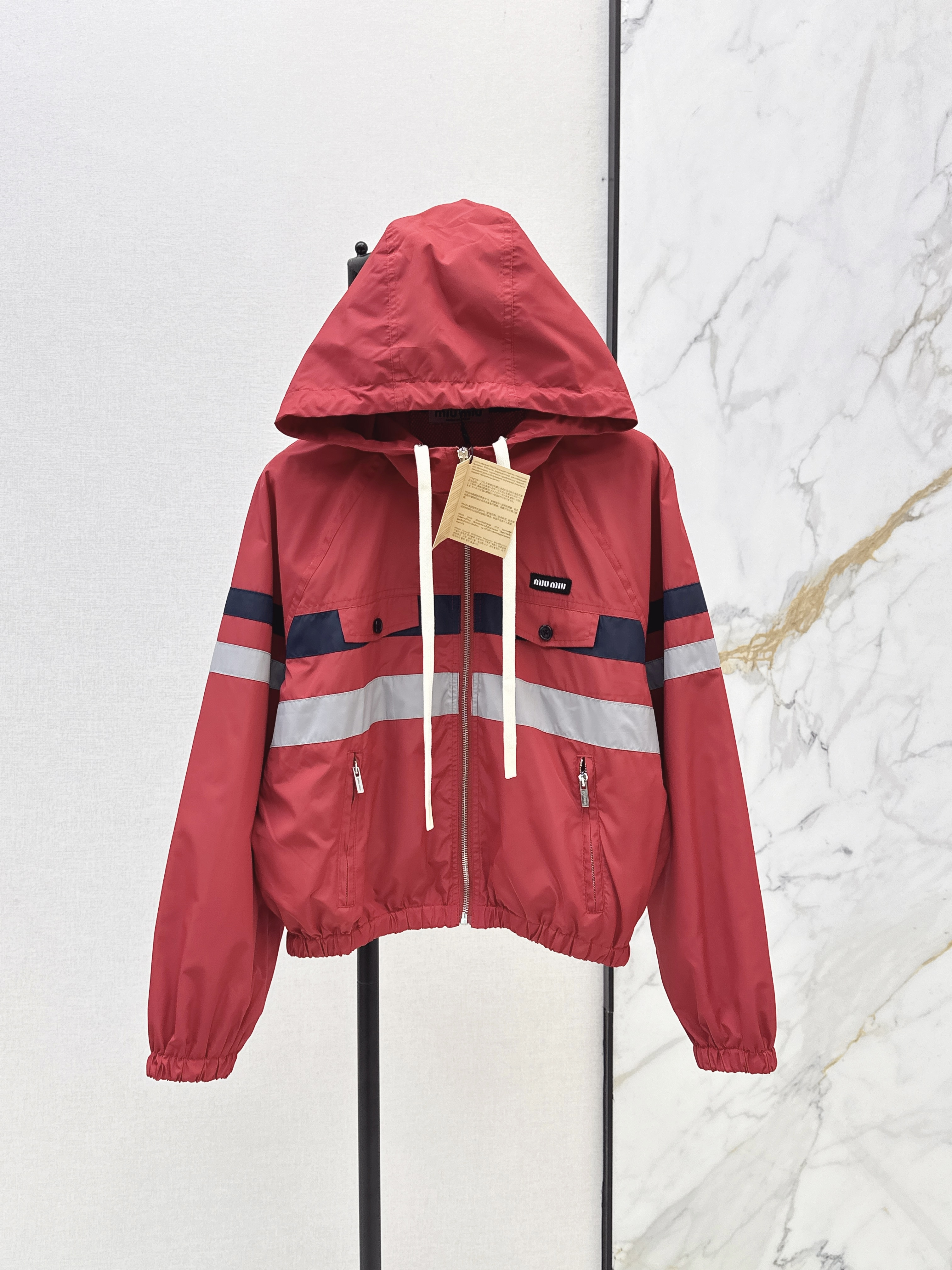 Miu New Color-block hooded trench coat