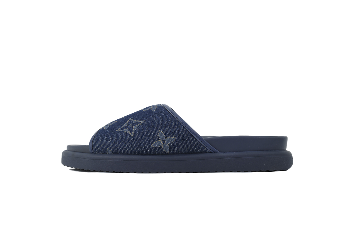 Pkkicks God Batch LOUIS VUITTON Slippers Blue Denim Fabric