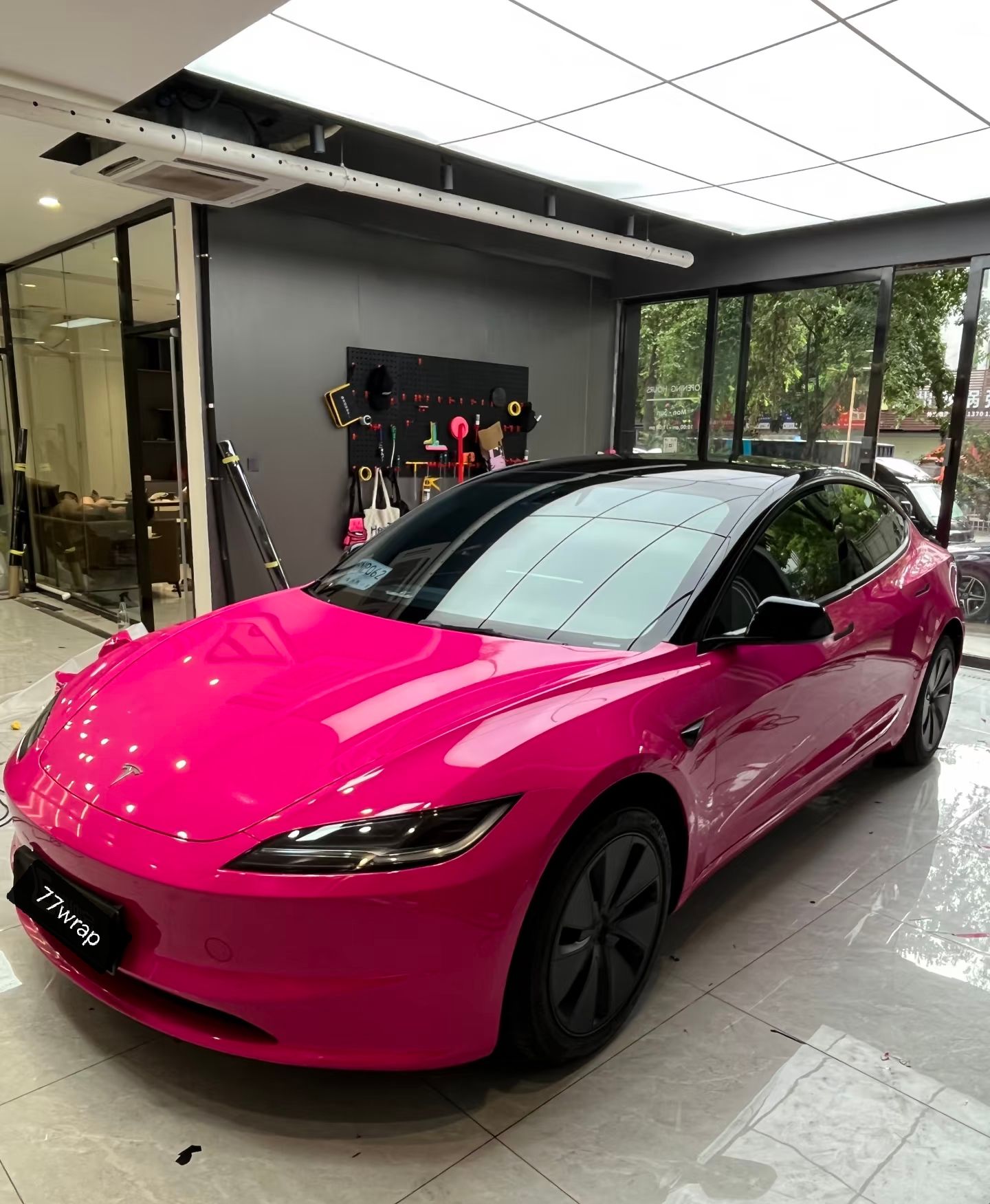 Whole Car Wrap - PET glossy grey purple 24m x 1.5m + glossy pink (rose red)  3m x 1.5m