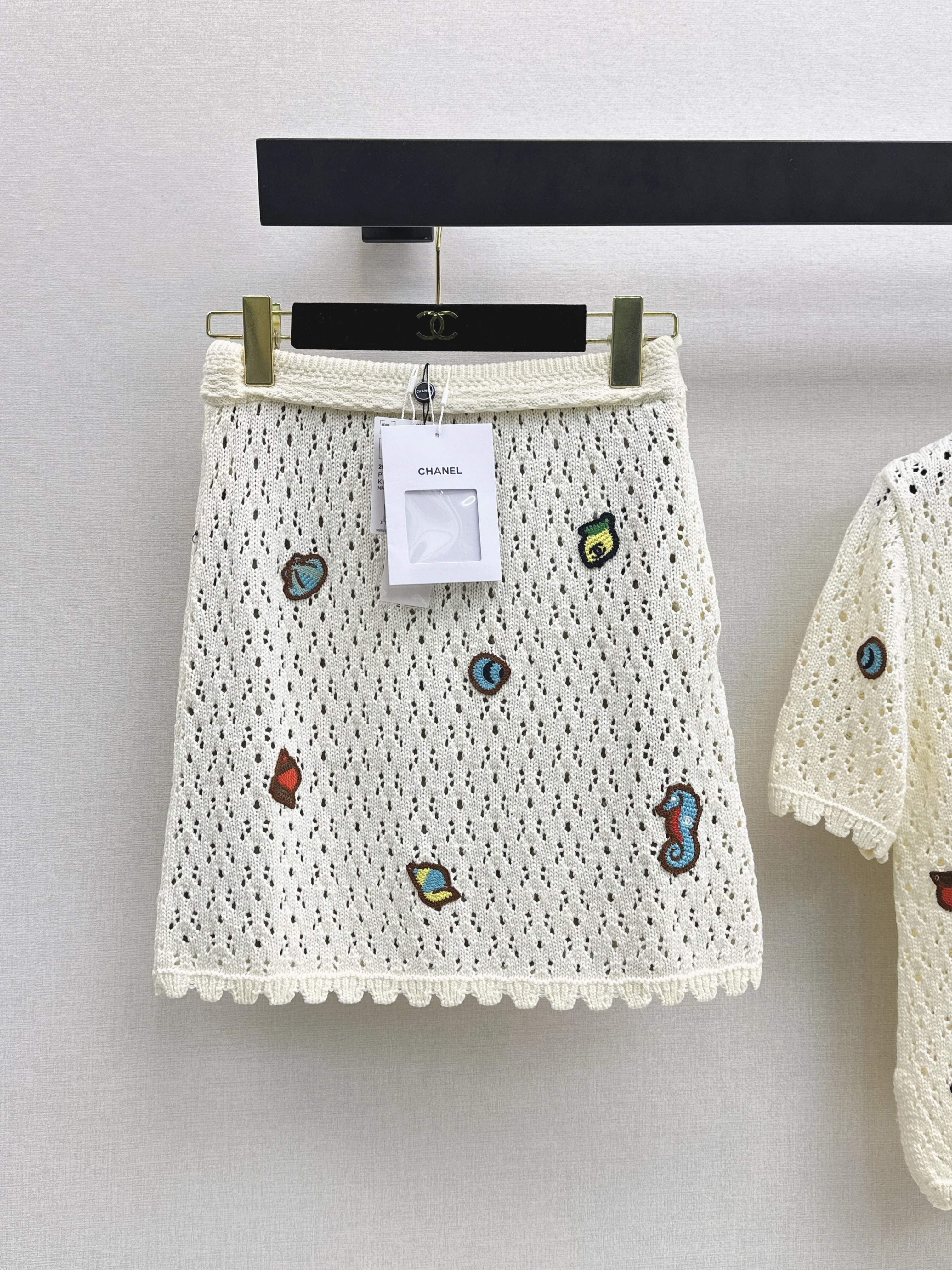 Chan New Embroidered Openwork-Knit Skirt