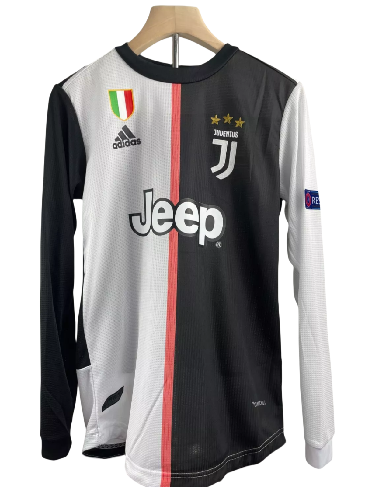 2019-20 Cristiano Juventus Home Retro Soccer Jersey with UCL Patch - Long Sleeve