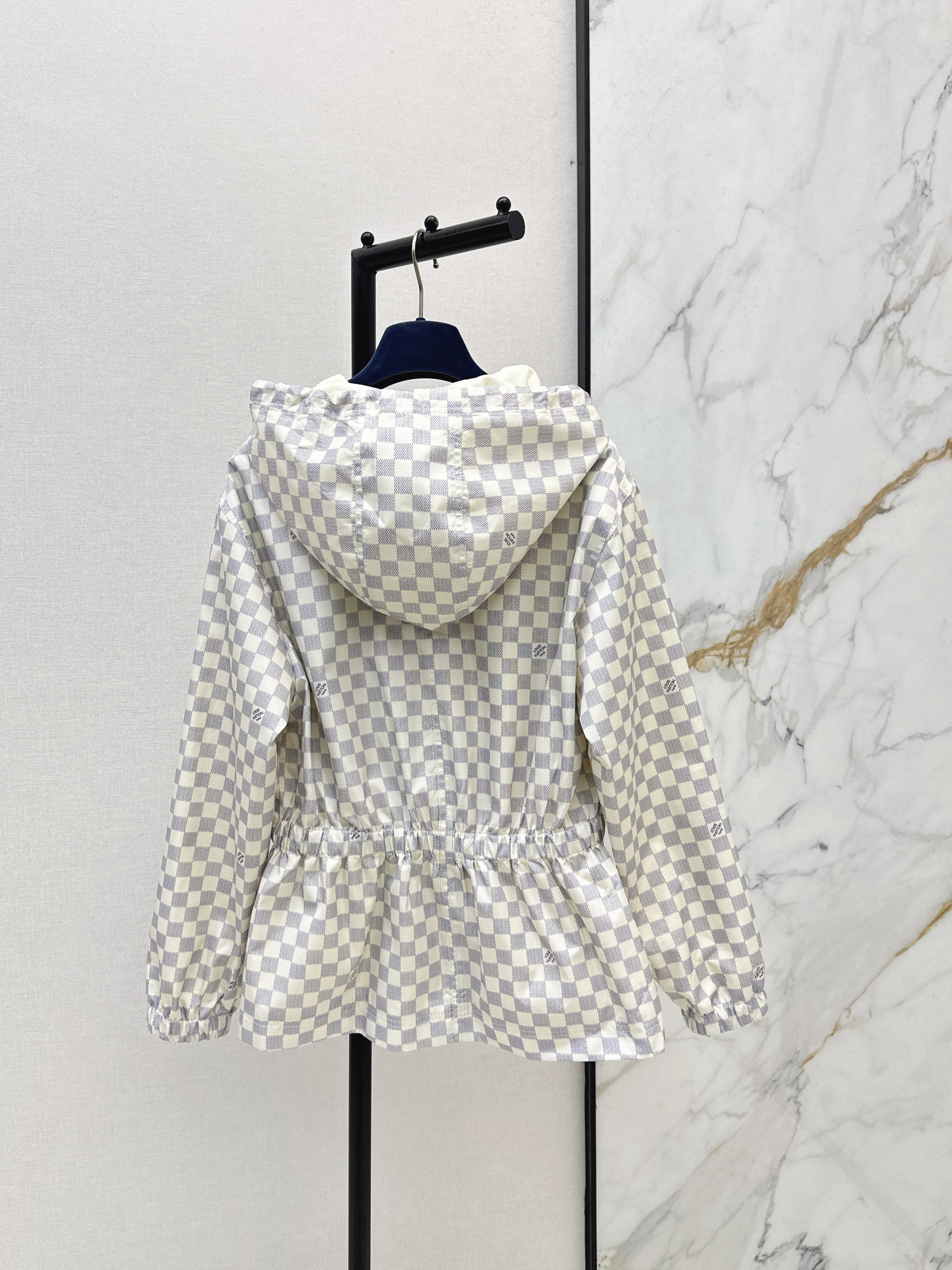 Louis New check hooded trench coat