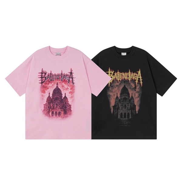 Balenciaga Clothes Paris Sacré-Cœur Basilica Printed T-shirt Black/Pink