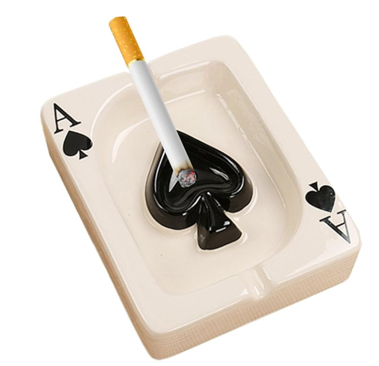 Creative Poker Ceramic Cigarette Ashtray Tabletop Portable Modern Ashtrays Cigar Ashtray for Outdoor Indoor Desktop Smoking AshTray for Home office Fashion Decoration Handmade Gift for Men Women-Black