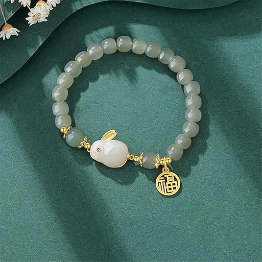 T60P-Jade Beaded Bracelet with Decorative Charm