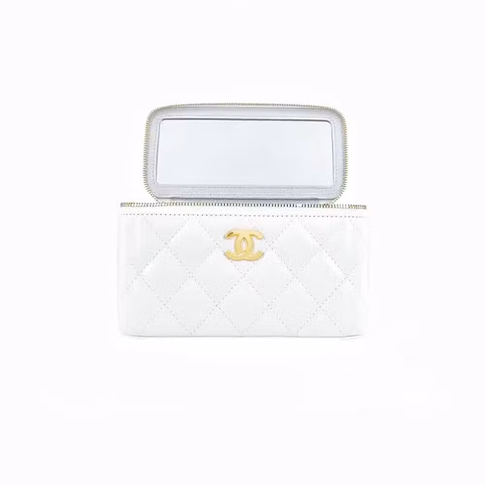 Chanel (CHANEL) Women's Bag 23P Spring and Summer Hollow Letter Handle Diamond Plaid Box Bag Cosmetic Bag Shoulder Messenger Bag Women's White AP3243-B10354-10601