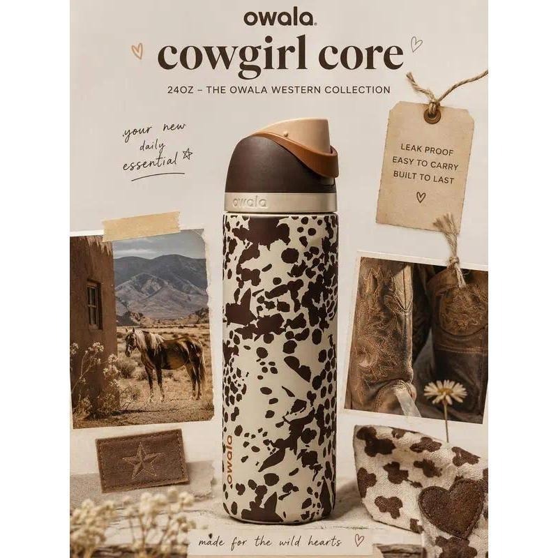 FreeSip 24oz Cow Print Insulated Stainless Steel Water Bottle with Straw