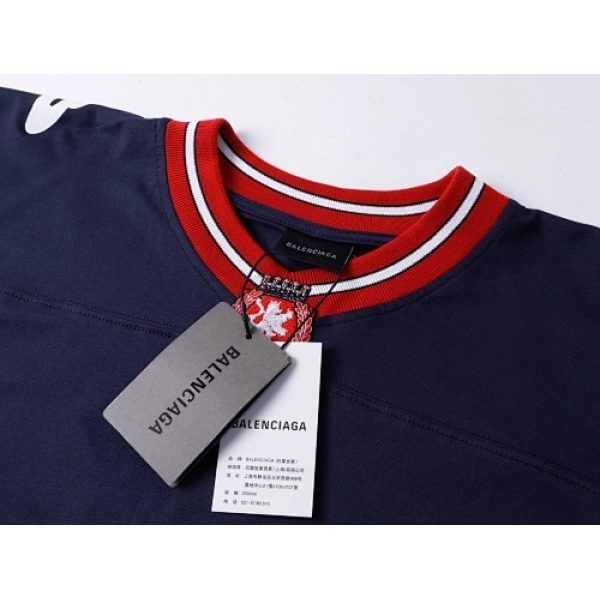 Balenciaga Clothes 3B Silhouette Ribbed V-Neck Embroidered & Printed Long-Sleeve T-Shirt Black/Blue