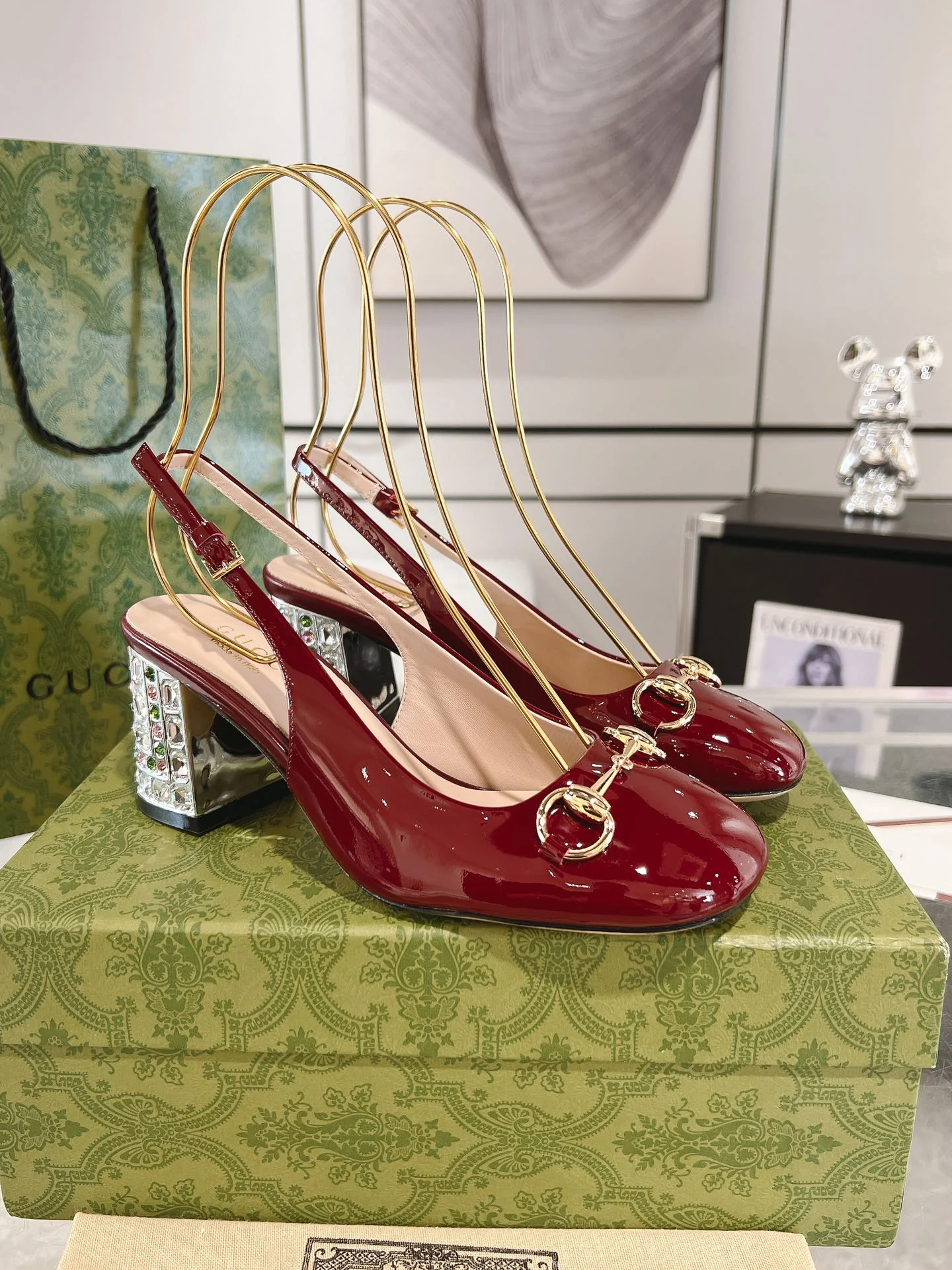 Guc New women's rhinestone chunky heel sandals