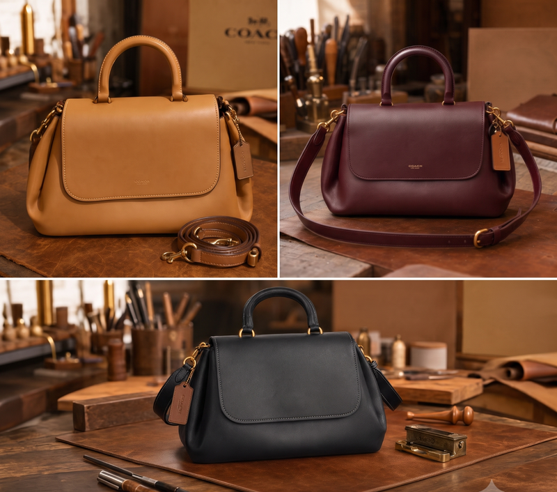 COACH CCC39 Rogue Top Handle Bag Soft Grain Leather Convertible Crossbody Handbag