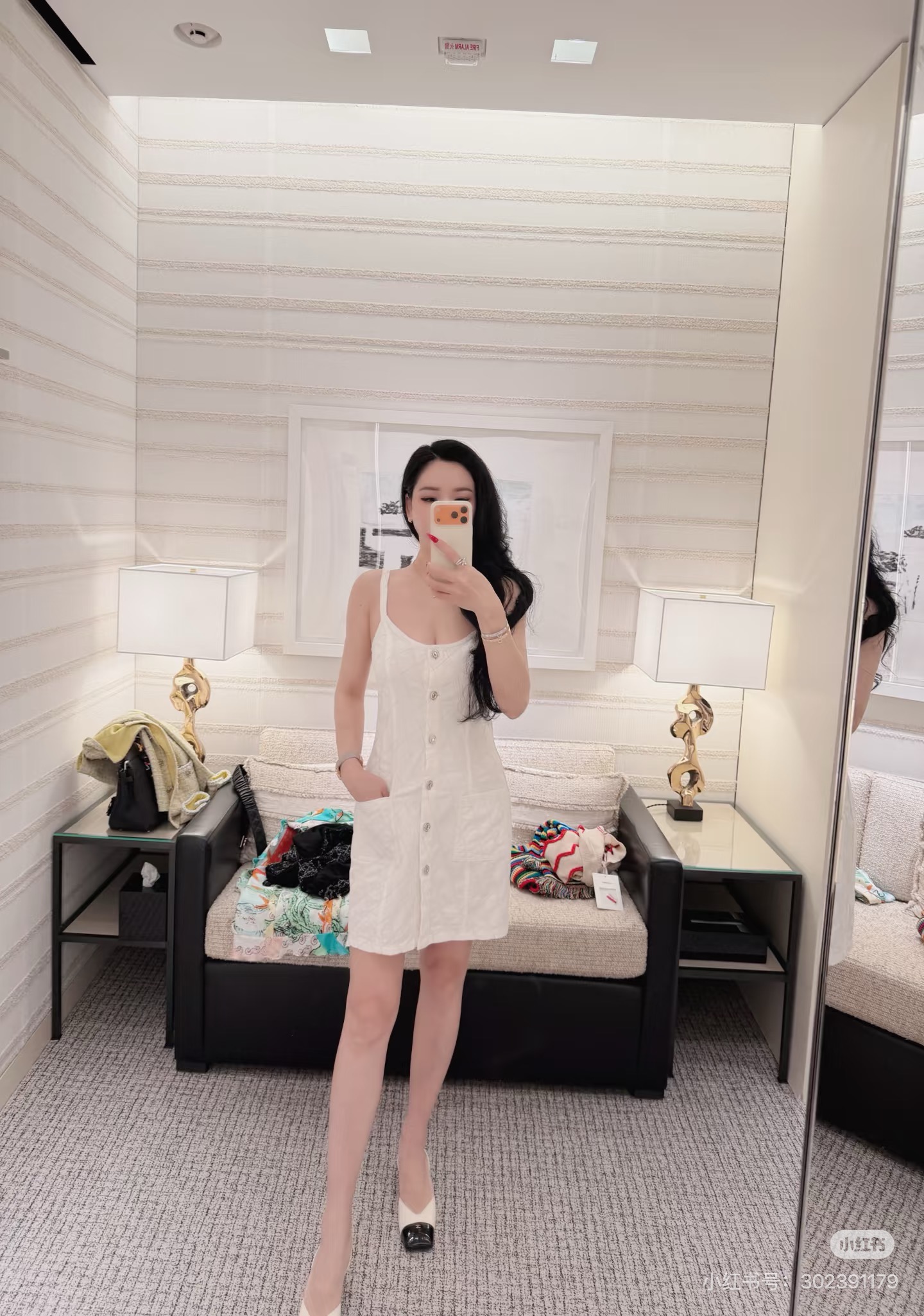 Chan New Embroidered Diamond-Quilt Denim Camisole Dress