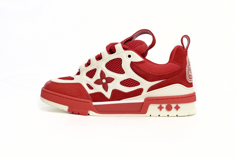 Pkkicks God Batch LOUIS VUITTON Leather lace up Fashionable Board Shoes Red 51BCOLRB