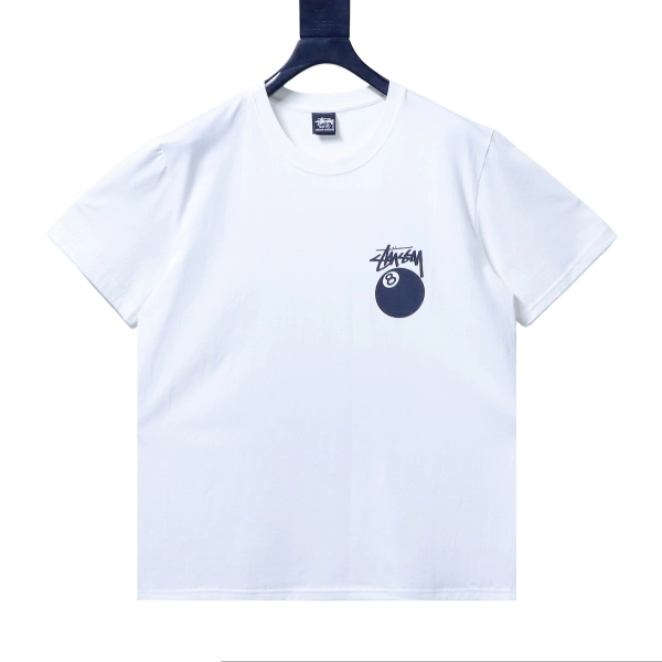 Stussy black 8-ball print short-sleeved  shirt white