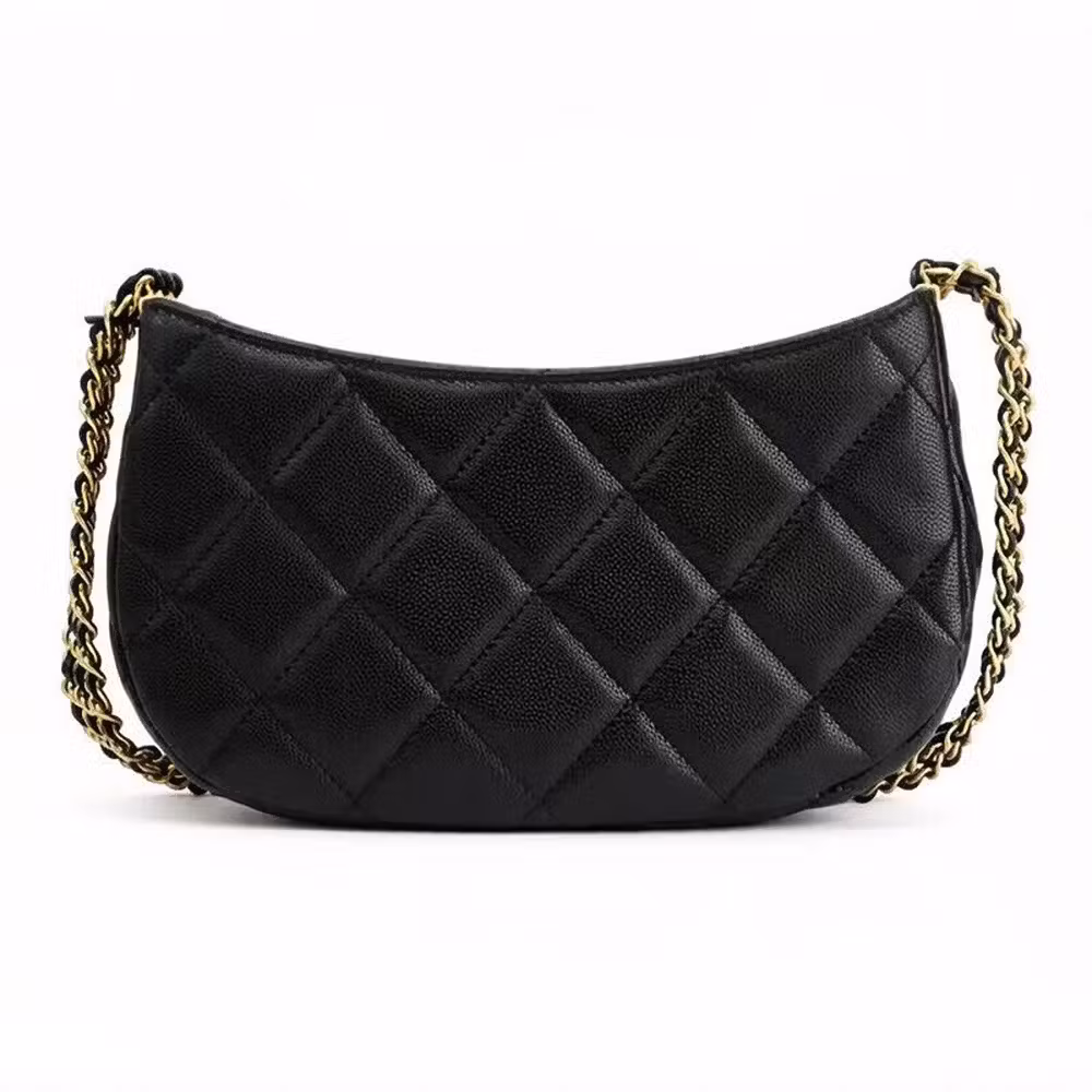 Chanel (CHANEL) Moon Women's Bag 24C Cowhide Diamond Plaid Leather Chain Shoulder Handbag Women's Black AS4597-B14998-94305