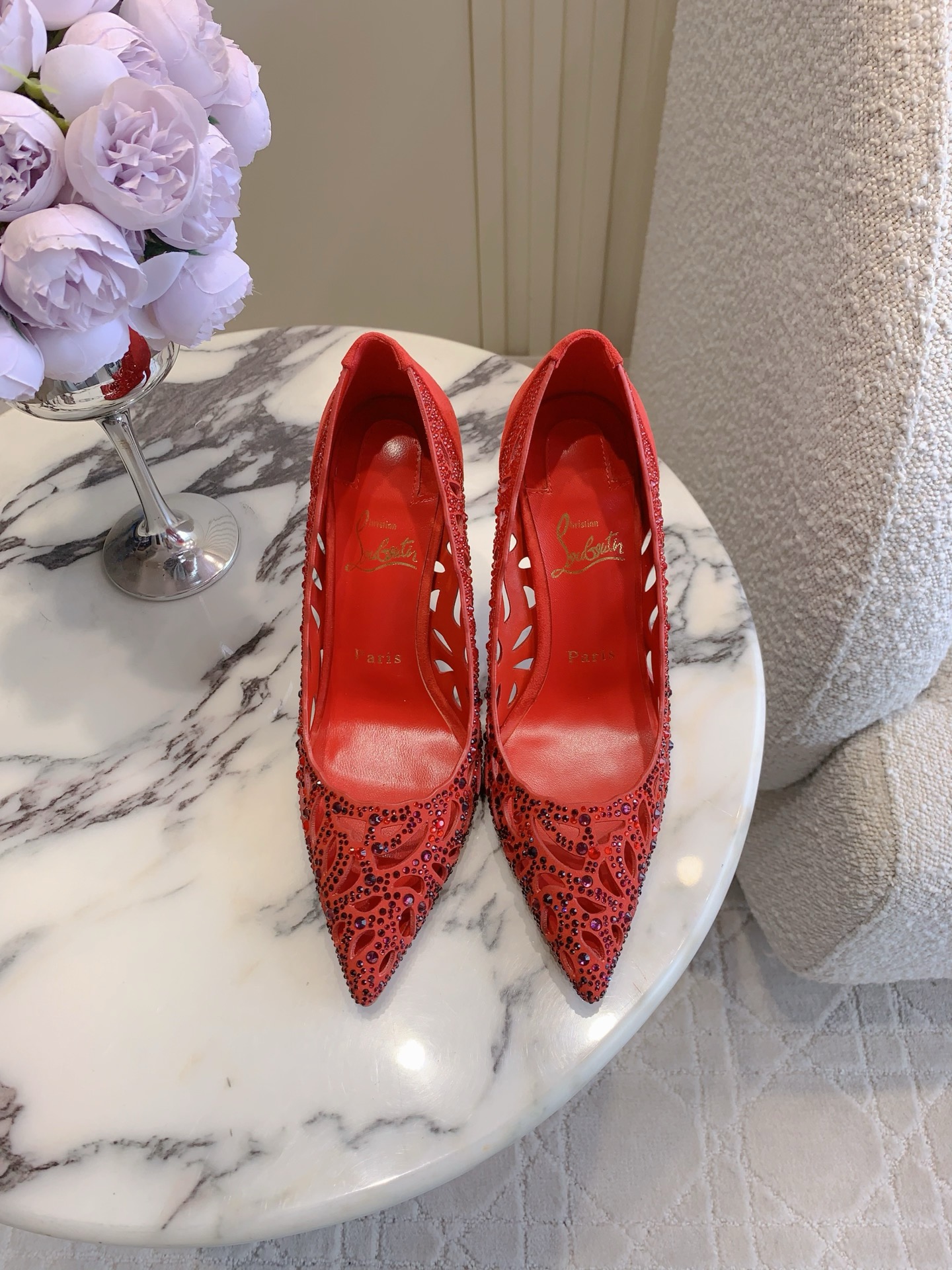 Christian New Rhinestone Hollow High Heels
