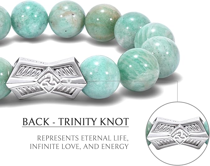 T40P-Amazonite Beaded Bracelet with Sterling Silver Rune Charm