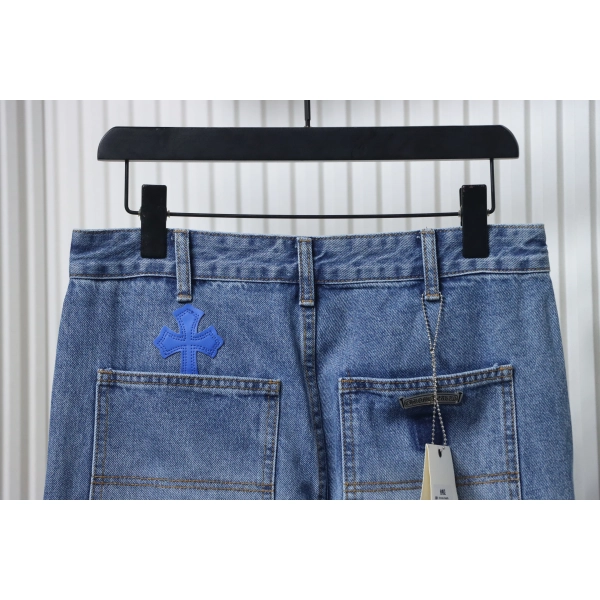 Chrome Hearts Fleur Knee Cross Patch Jeans Blue