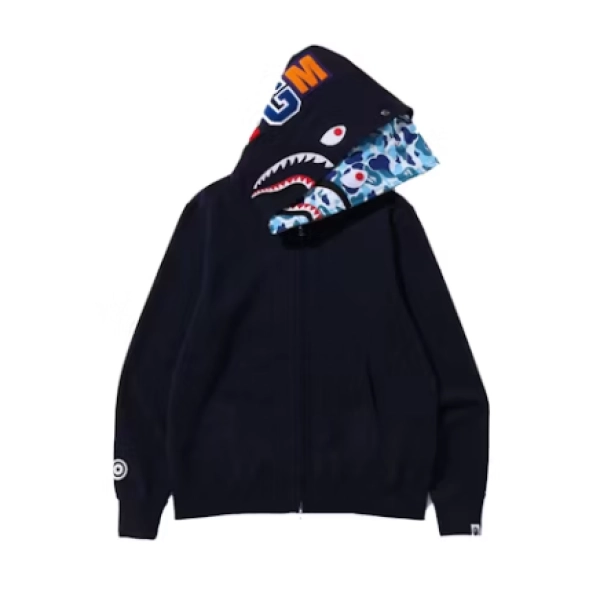 BAPE ABC Camo Shark Wide Fit Full Zip Double Hoodie Navy