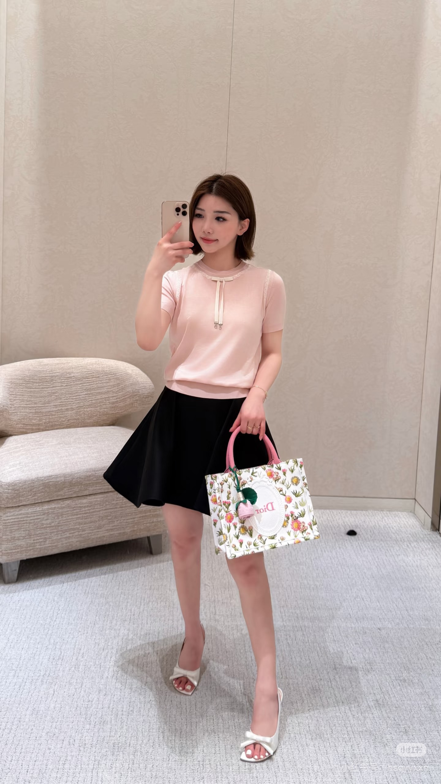 CD New Bow Knitted Short-Sleeve Sweater