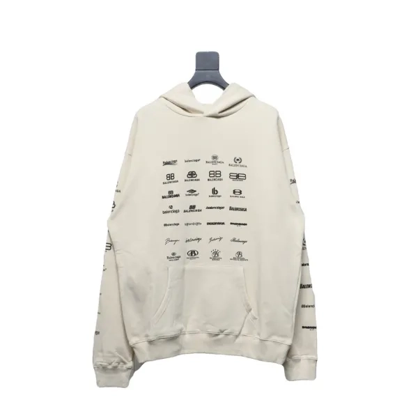 Balenciaga Clothes Logo Printed Hoodie Beige Cotton