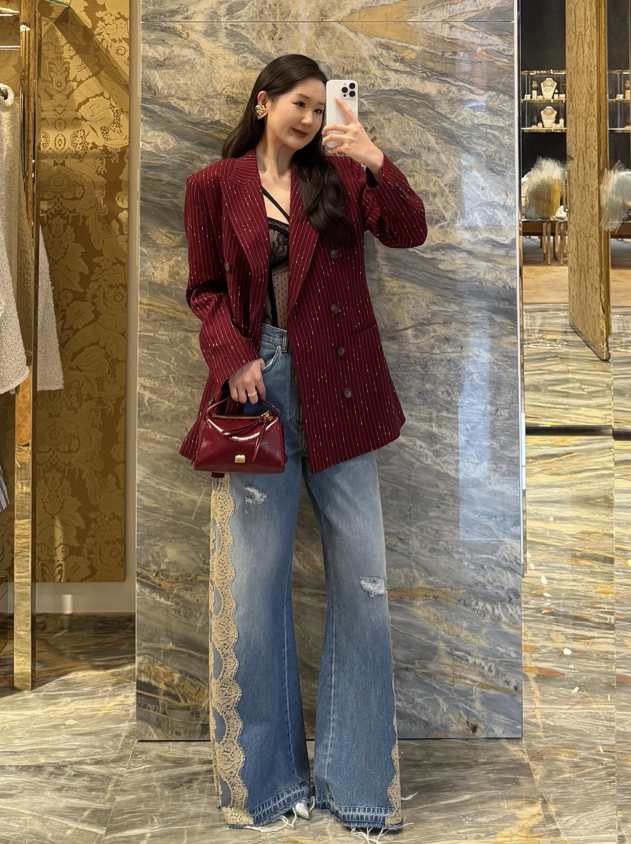 Dolc New Lace-Trimmed Wide-Leg Jeans