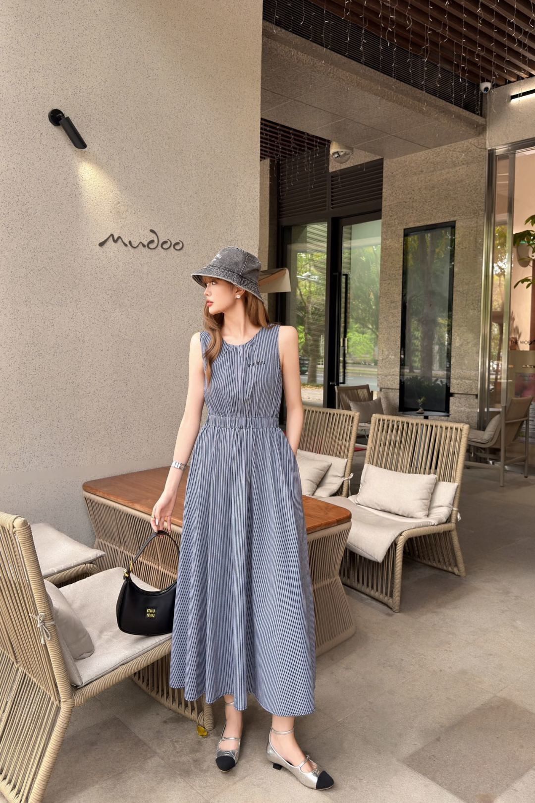 Miu New stripe sleeveless dress