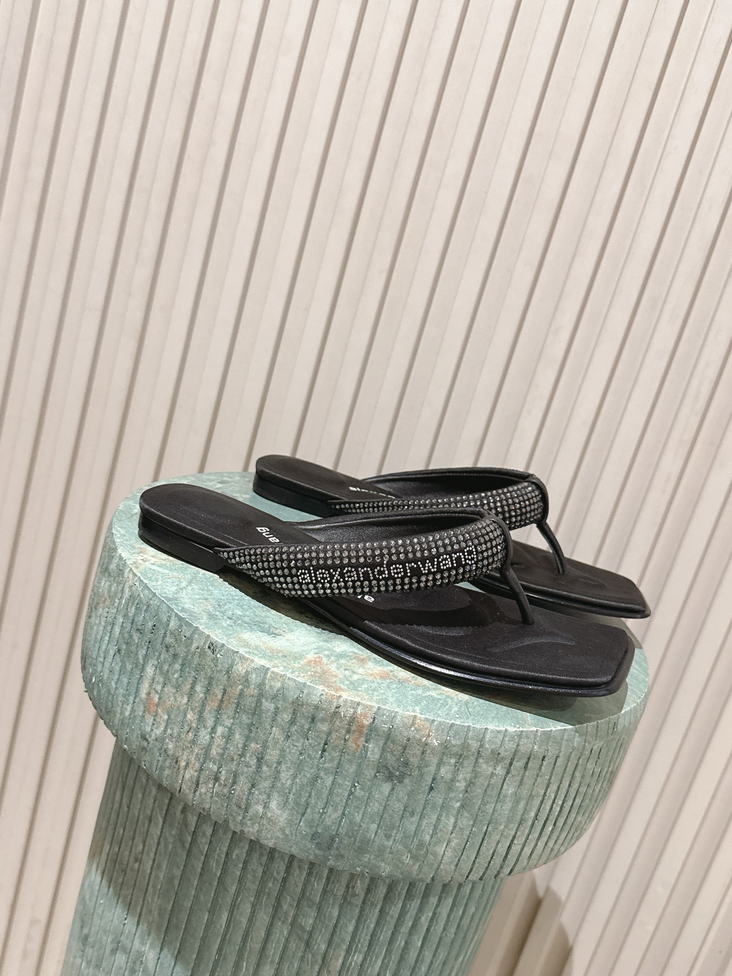 Chan New Rhinestone square-toe thong sandals