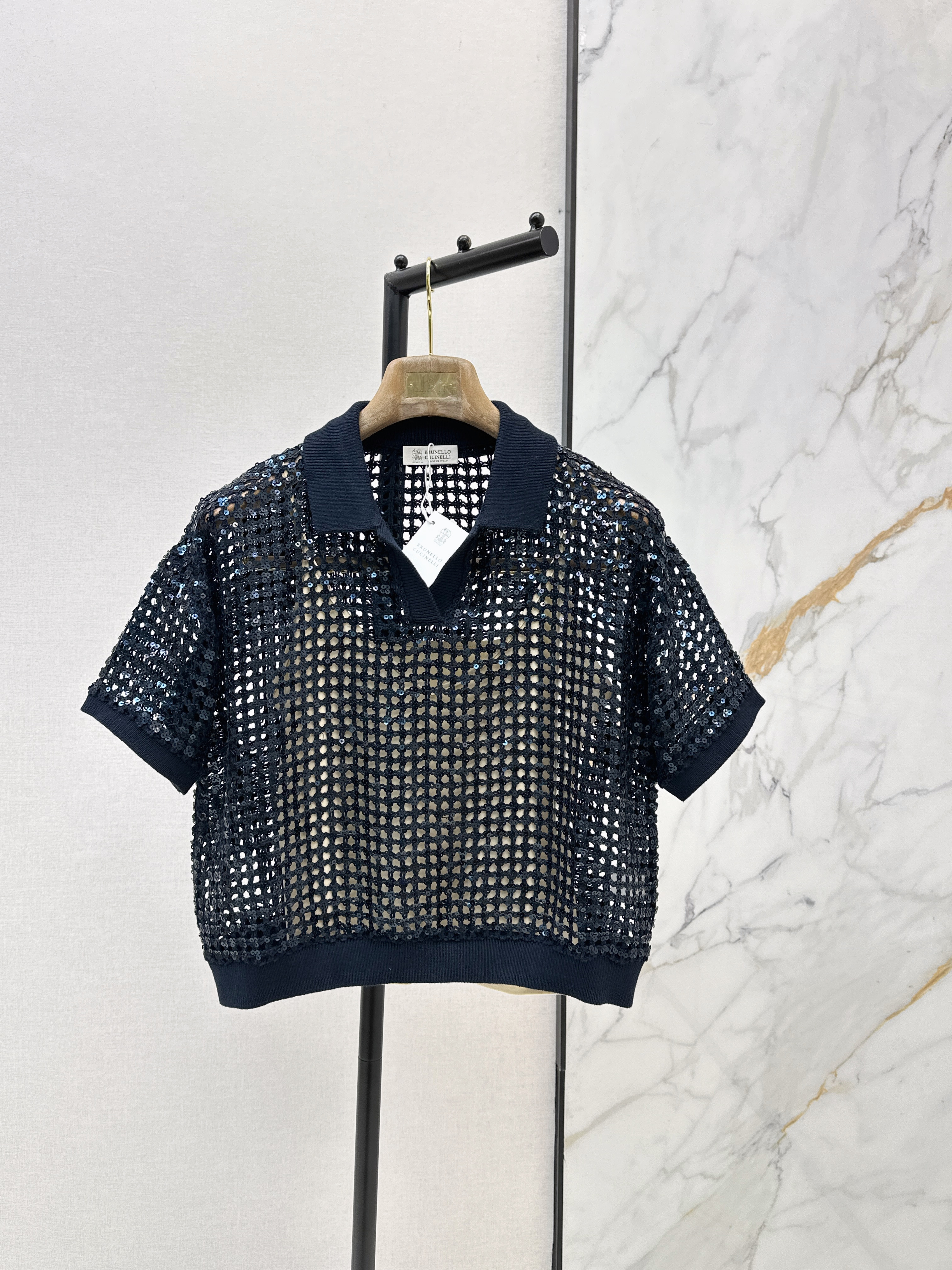 Brun New hollow sequin polo shirt