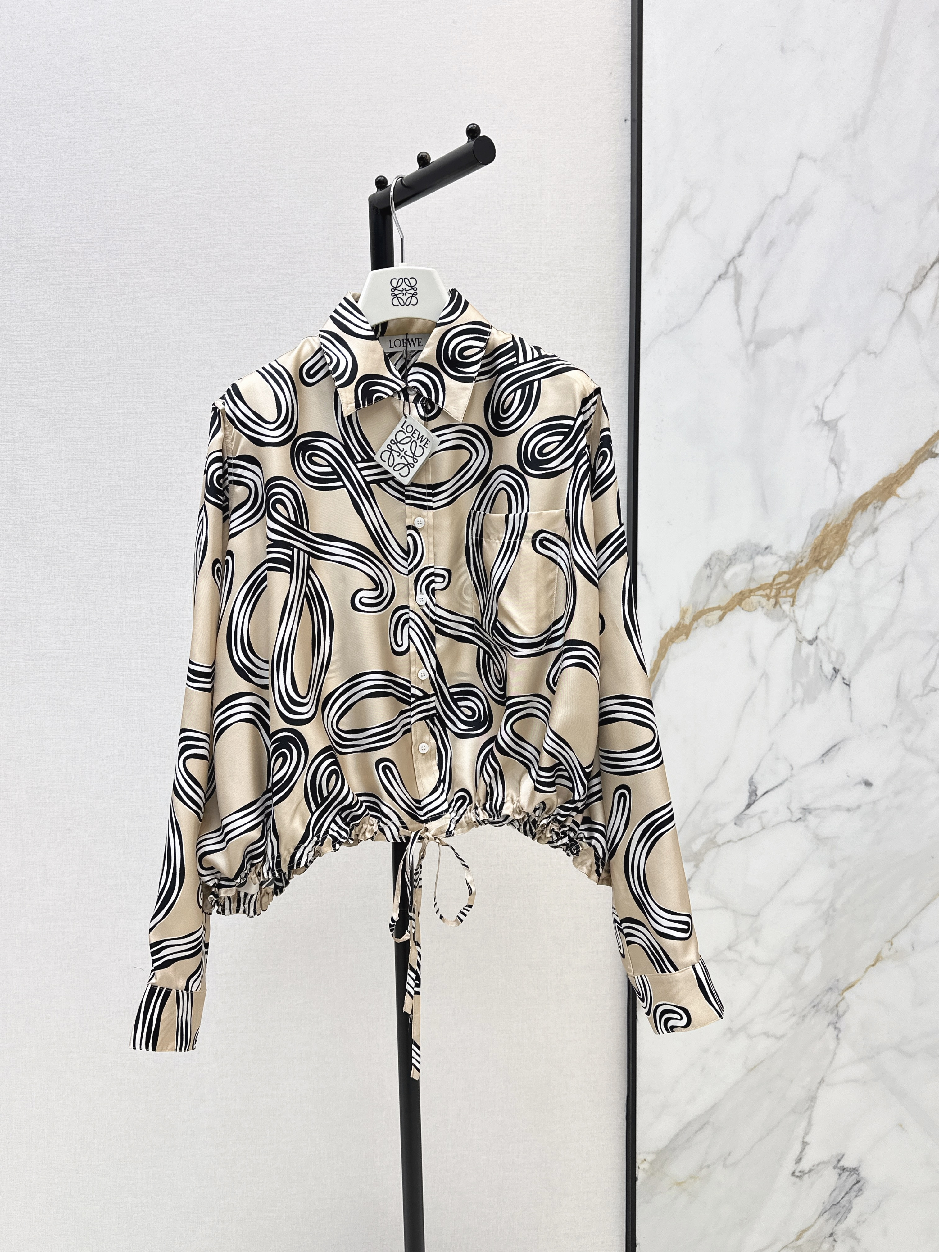 Loe New Printed silk drawstring shirt