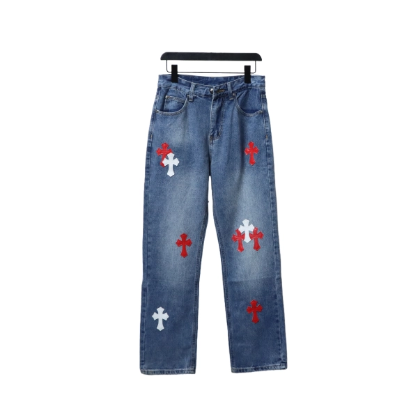 Chrome Hearts Miami Art Basel White Red Cross Patch Jeans