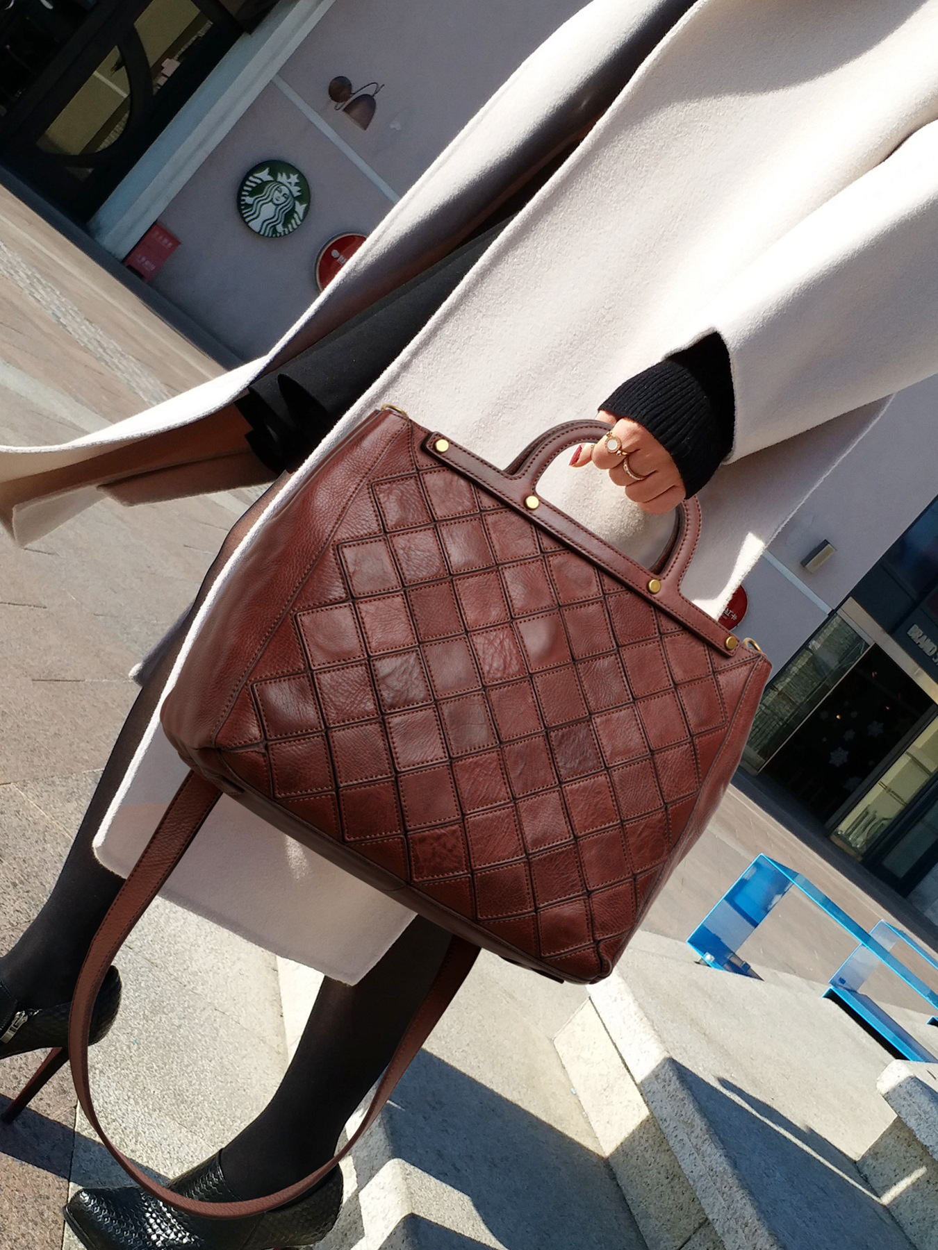 Cognac Quilted Leather Tote Bag