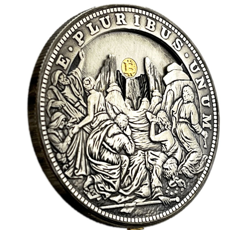 Movable Mechanical Coin 'Open the Mountain Bitcoin Coin ' Roman Booteen Coin Hobo Nickel Morgan Dollar Amazing Art Collectible Creative Gift Handmade Commemoration Coin