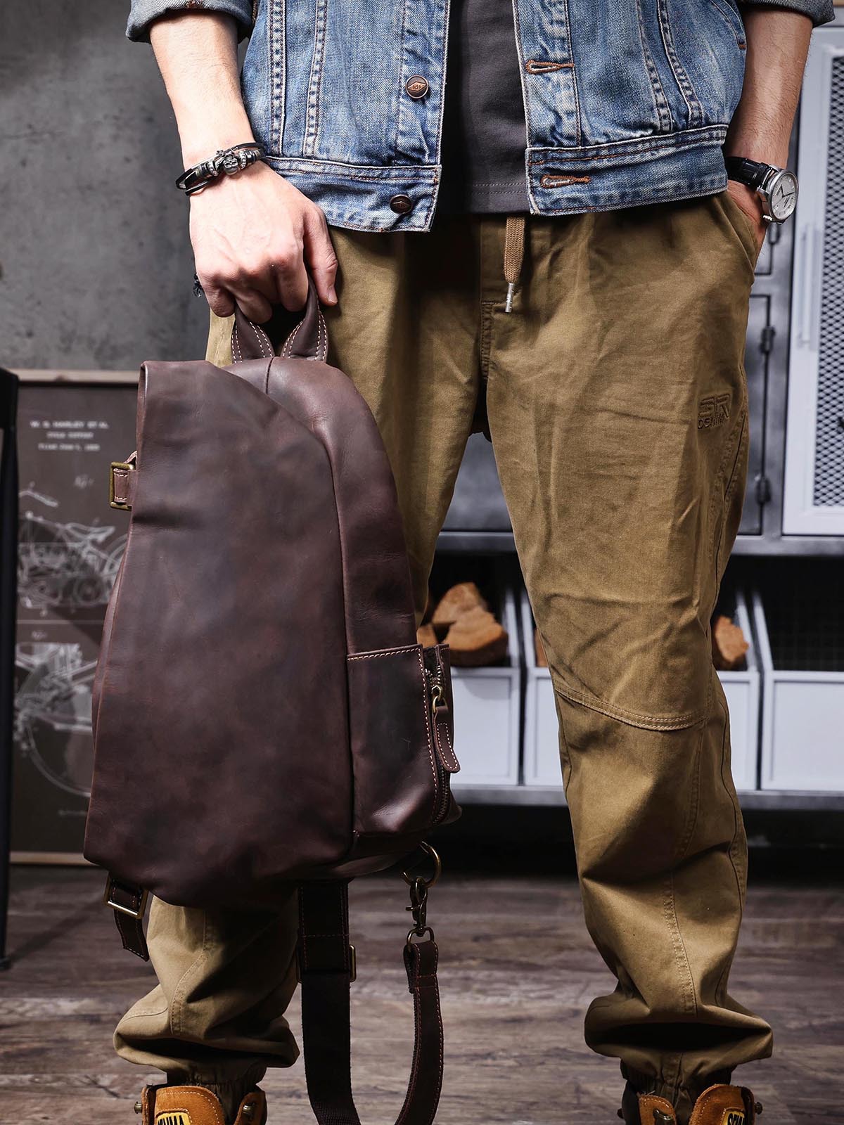 Vintage Full-Grain Leather Sling Bag - Minimalist Utility for the Modern Explorer