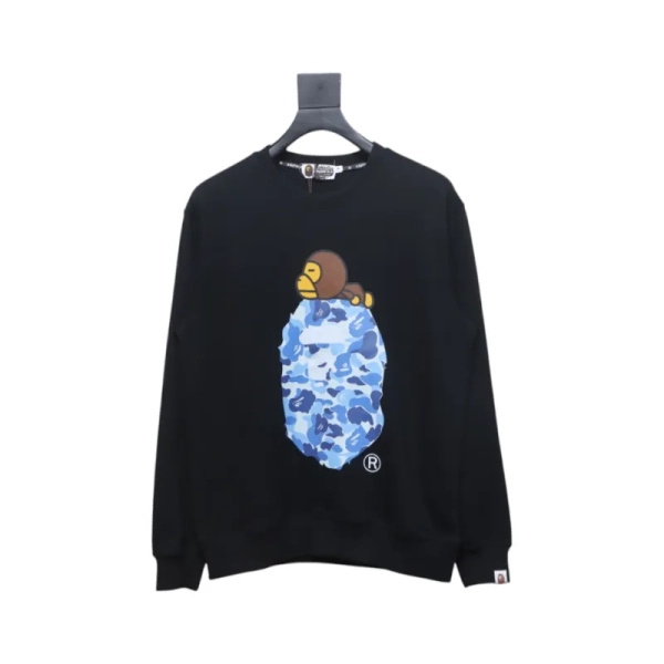 Bape Monkey Print Crewneck Sweatshirt 'BlackBlue'