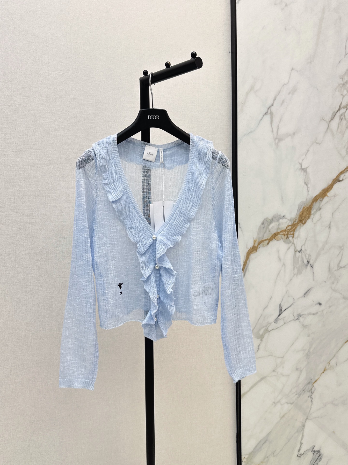 CD New Ruffled V-neck Knit Cardigan