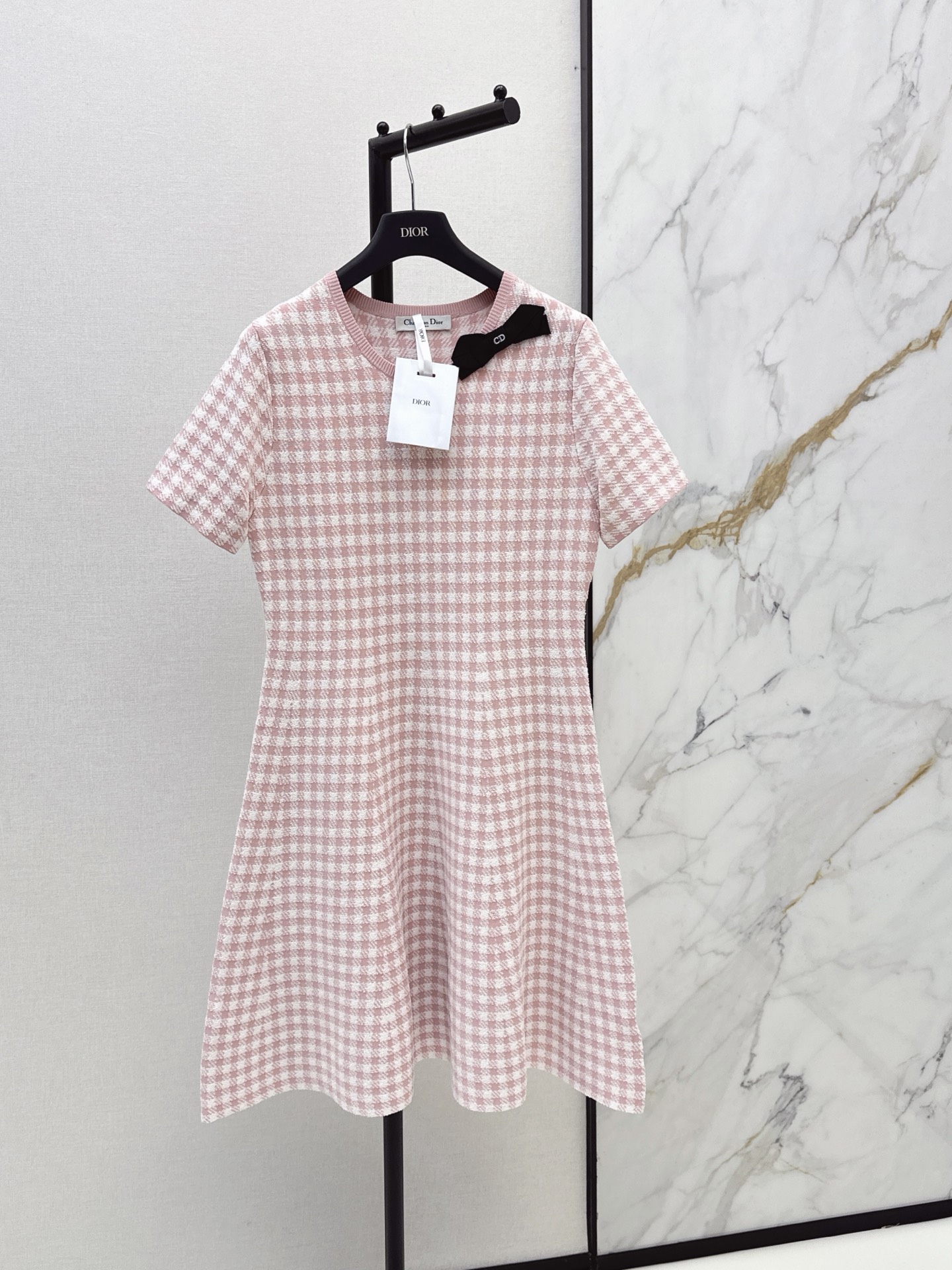 CD New Houndstooth Short-Sleeve Knit Dress