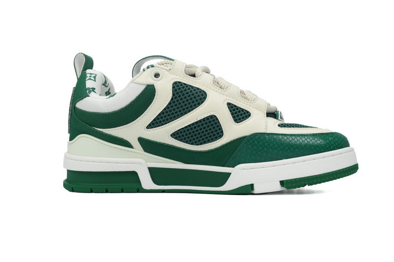 Pkkicks God Batch LOUIS VUITTON Leather lace up Fashionable Board Shoes White Green 1AC520