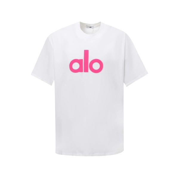alo yoga T-shirt White （ Pink large print）