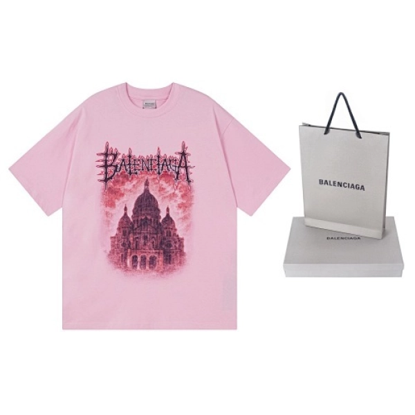 Balenciaga Clothes Paris Sacré-Cœur Basilica Printed T-shirt Black/Pink