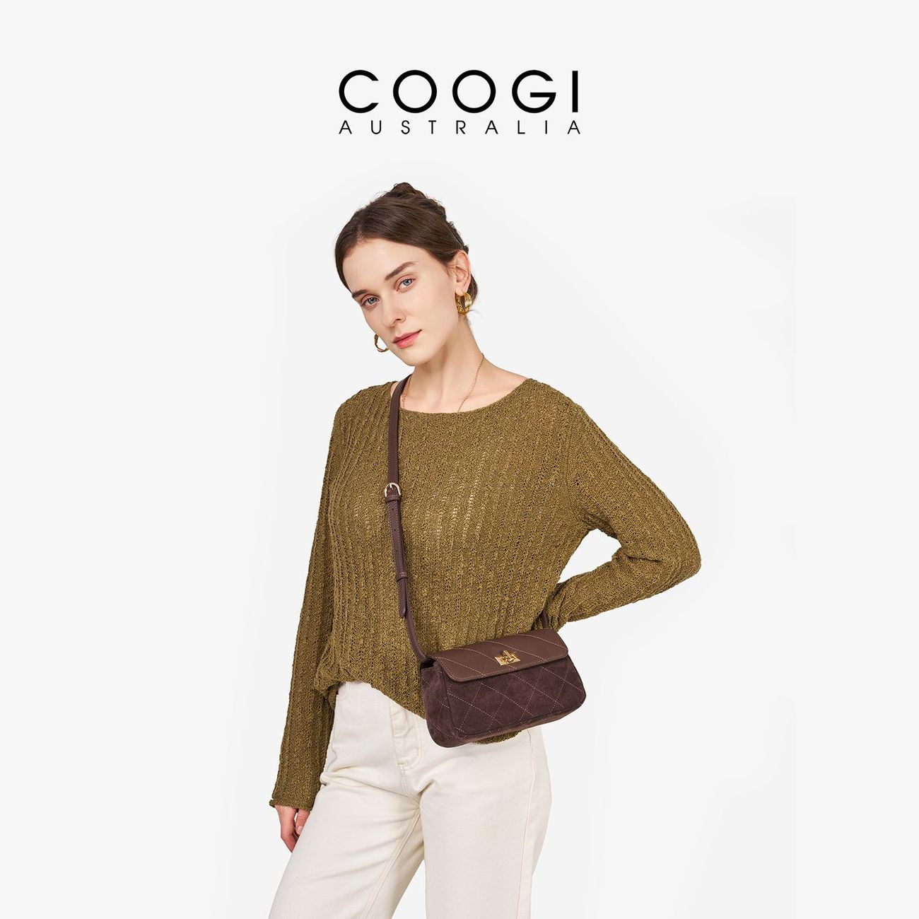 [COOGI] Messenger Bag 2026 New Entry Luxury Diamond Bag Maillard Messenger Bag All-match Shoulder Bag Women's Gift