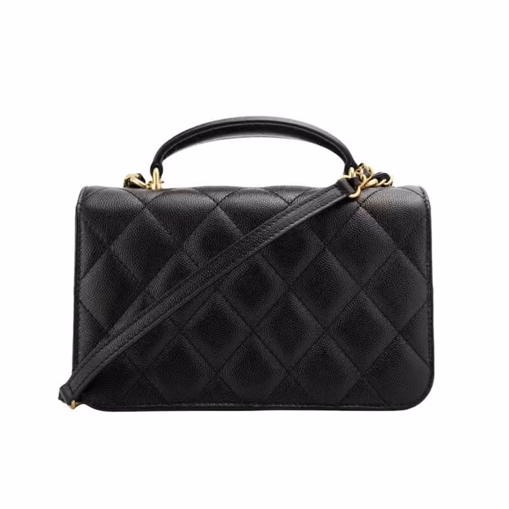Chanel (CHANEL) women's bag 23B rhombus leather wear chain caviar cowhide flap bag shoulder slung handbag mini ladies black length 20cm width 8cm height 12cm