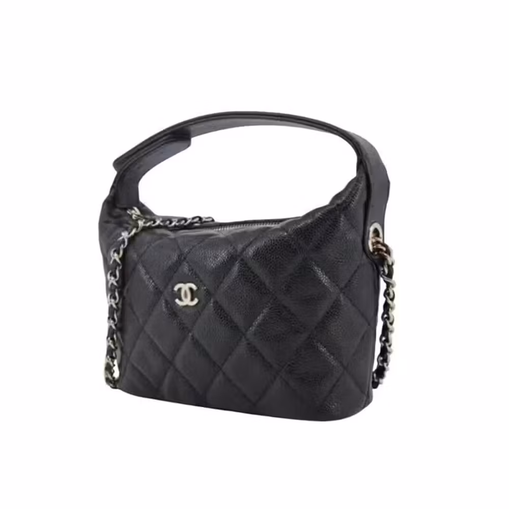 Chanel (CHANEL) Women's Bag 25 New Chain Leather Wear Chain Diamond Hobo Bag Shoulder Crossbody Handbag Granular Cowhide Black AP4386-B10583-C3906 21.5cm Long 7.5cm Wide 19cm High