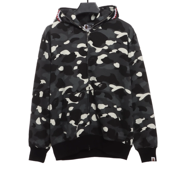 BAPE classic black and white camouflage patchwork luminous hoodie Black