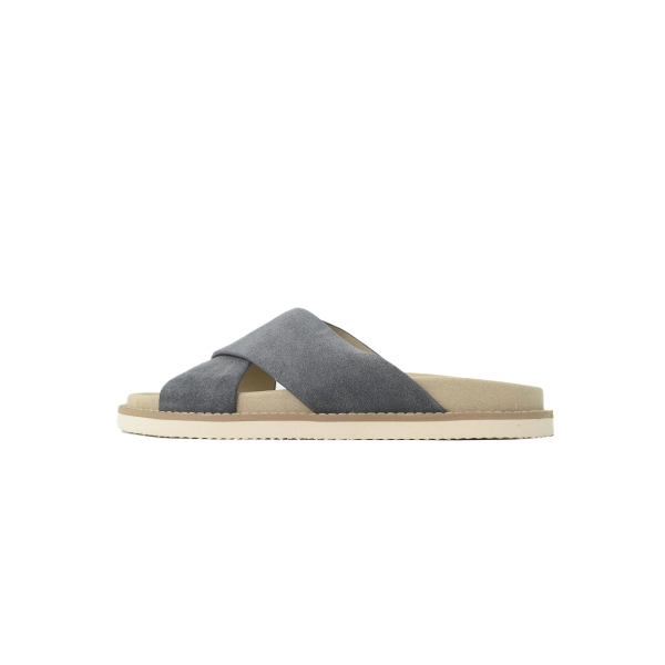 Brunello Cucinelli Suede Crisscross Slides Grey
