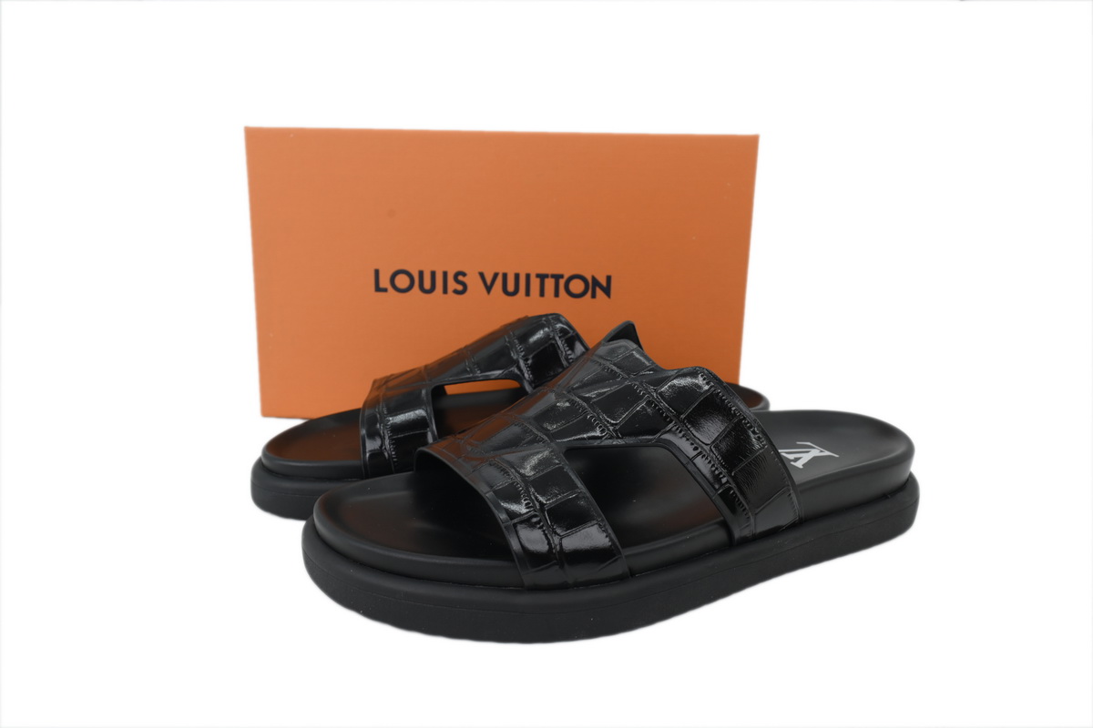 Pkkicks God Batch LOUIS VUITTON Oasis Mule Shoes Black Crocodile Leather