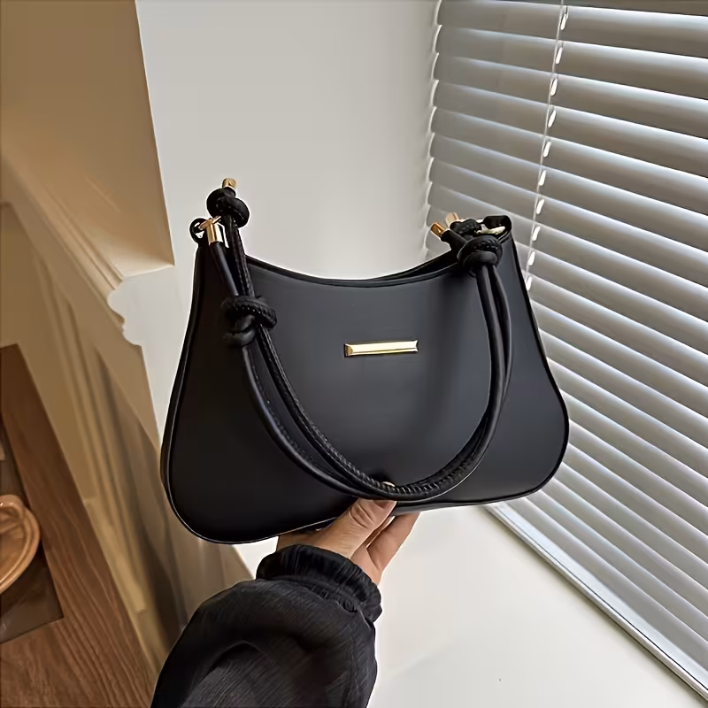 Women's Elegant Braided Handle Shoulder Bag with Adjustable Strap & Zipper Closure - Handbag Suitable for, Travel, Parties - Available in Mocha, Black,, Desert Khaki, Other Colors