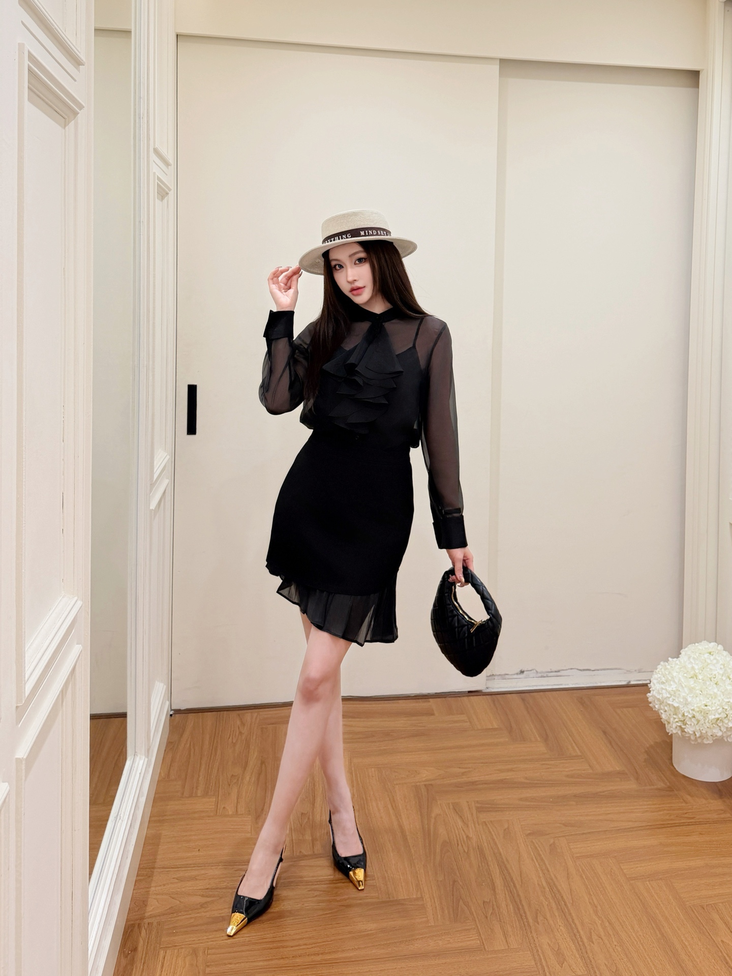 CD New Ruffle Collar Shirt Two-Piece Set