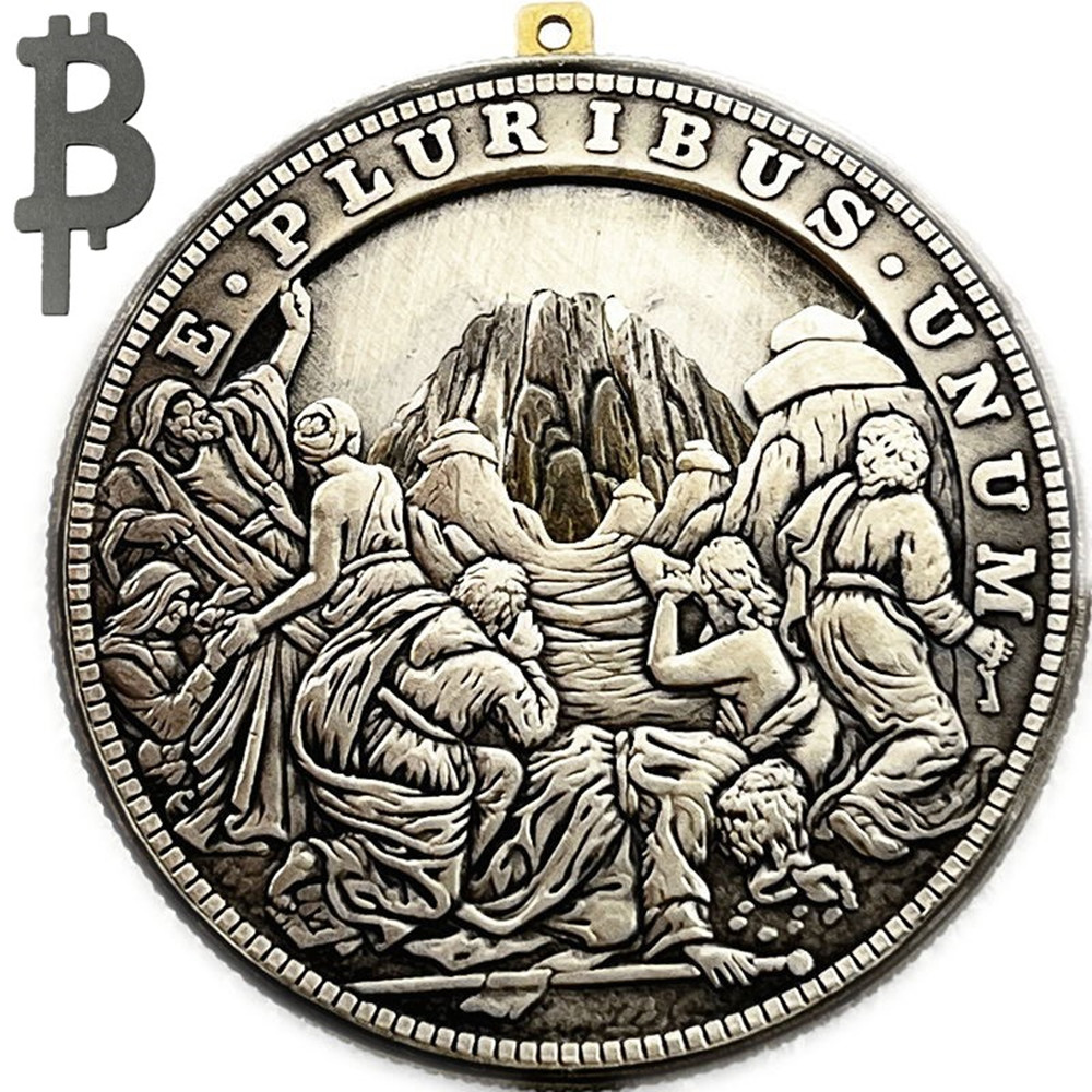 Movable Mechanical Coin 'Open the Mountain Bitcoin Coin ' Roman Booteen Coin Hobo Nickel Morgan Dollar Amazing Art Collectible Creative Gift Handmade Commemoration Coin